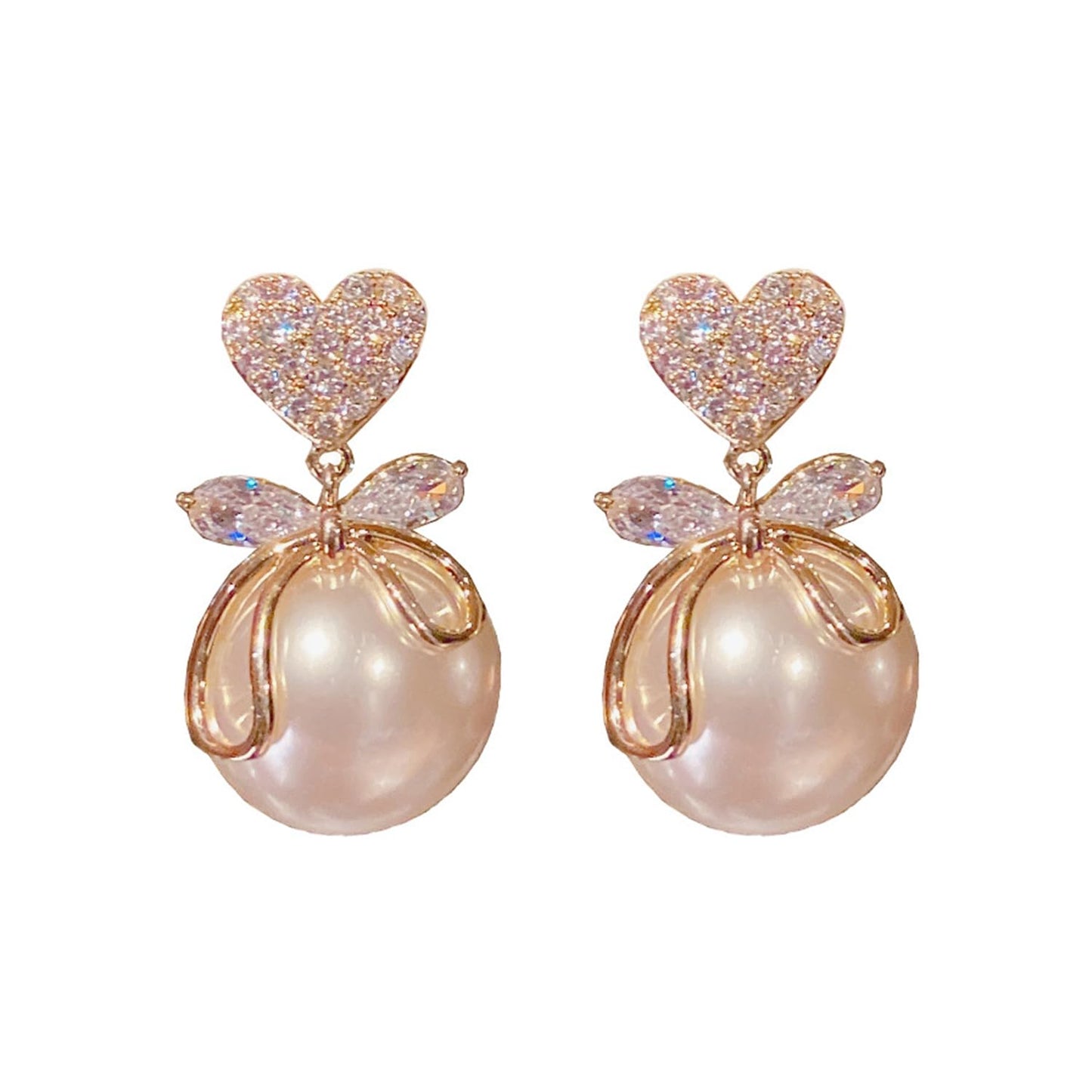 Rhinestone Pearl Bow Earrings for Women