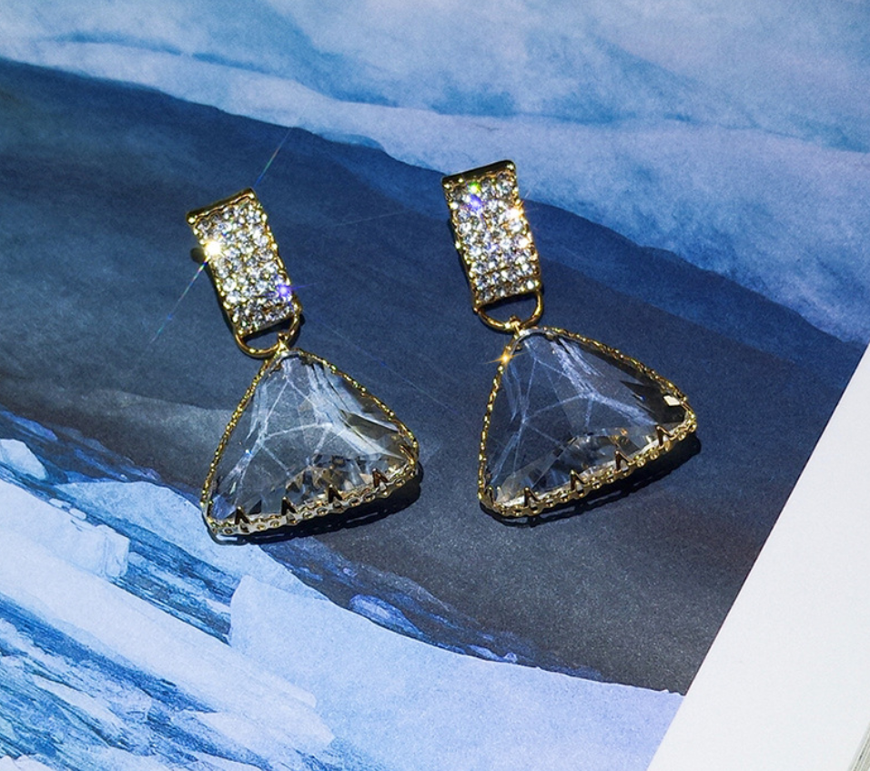 Triangular Crystal Earrings Set