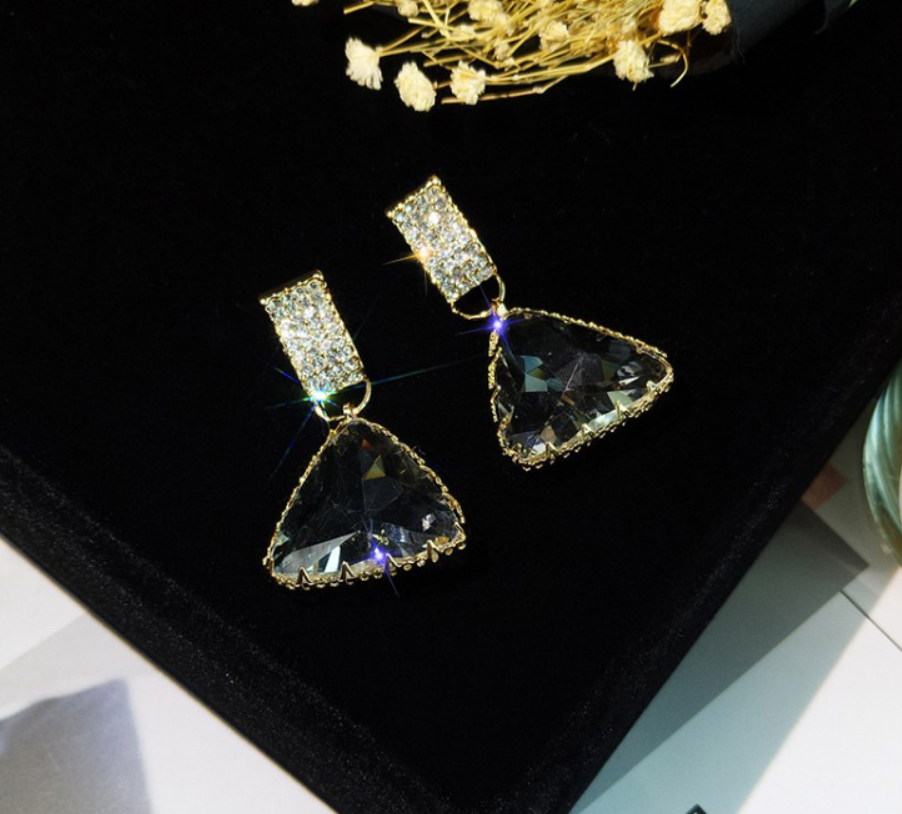Triangular Crystal Earrings Set