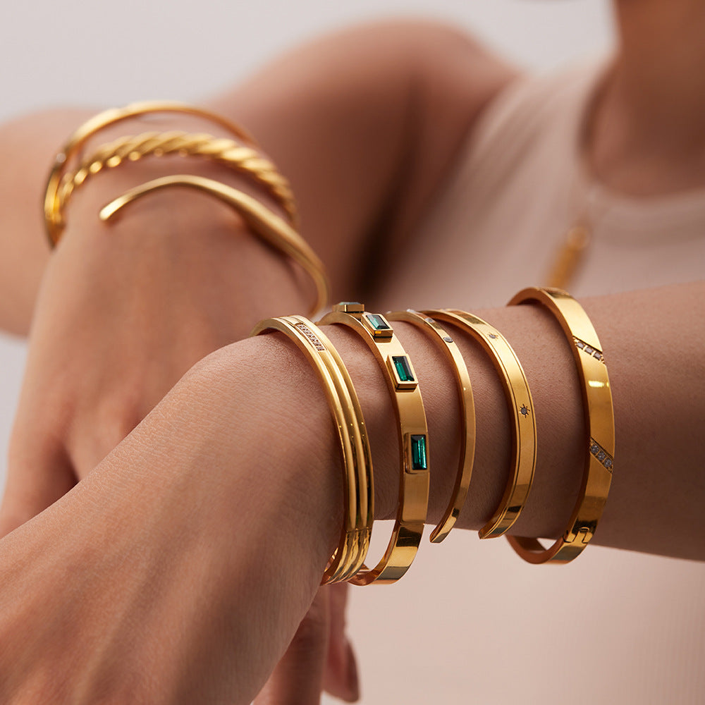 Zirconia Gold-Plated Stainless Steel Bracelets
