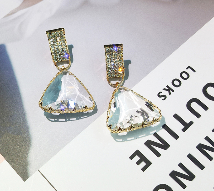 Triangular Crystal Earrings Set