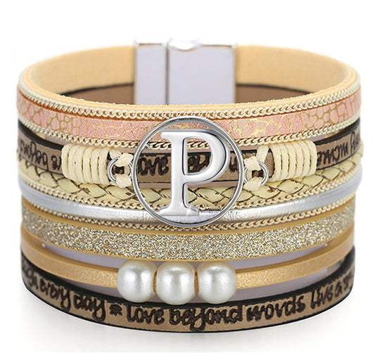 Boho Initial Leather Bracelet